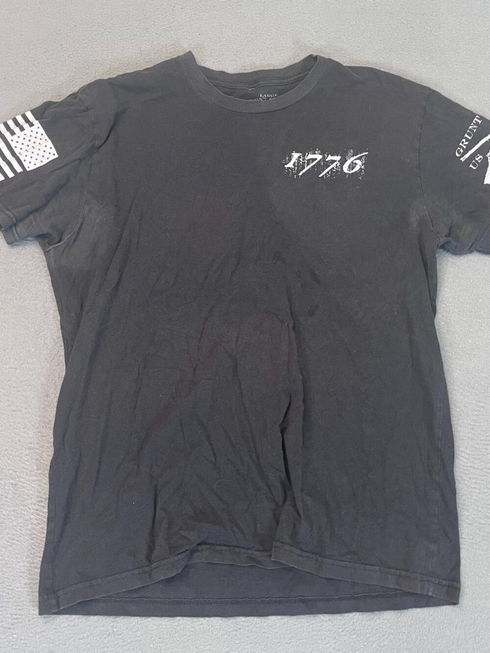 Grunt Style T-Shirt Men Large Black 1776 American Flag Graphic Tee USA Military